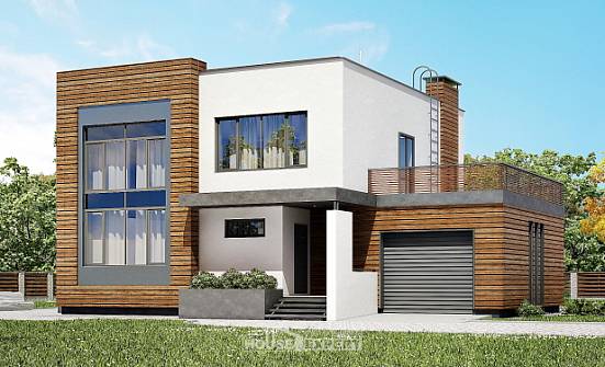 220-003-П Проект двухэтажного дома и гаражом, уютный коттедж из пеноблока Учалы | Проекты домов от House Expert