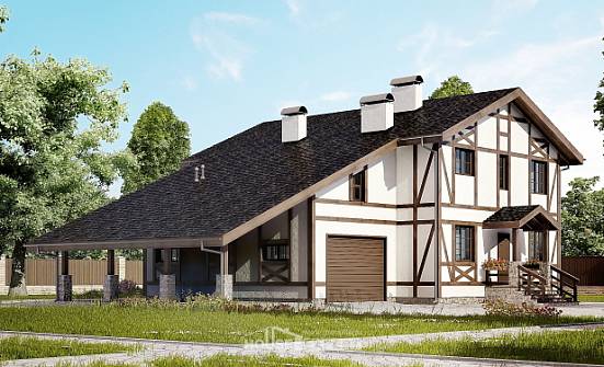 250-002-Л Проект двухэтажного дома мансардой, гараж, красивый коттедж из кирпича Ишимбай | Проекты домов от House Expert