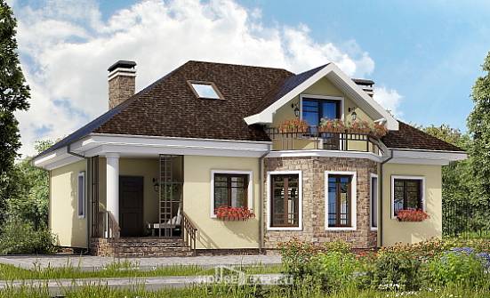 150-008-Л Проект двухэтажного дома с мансардой, современный домик из твинблока Белорецк | Проекты домов от House Expert