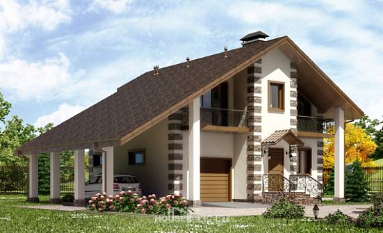 150-003-Л Проект двухэтажного дома с мансардным этажом, гараж, бюджетный дом из бревен Баймак | Проекты домов от House Expert
