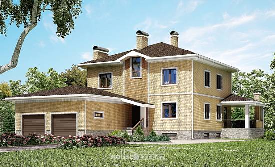 350-002-Л Проект трехэтажного дома и гаражом, большой домик из кирпича Стерлитамак | Проекты домов от House Expert