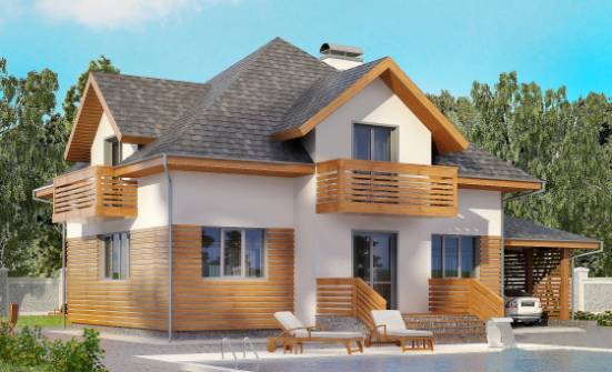 155-004-П Проект двухэтажного дома с мансардой и гаражом, компактный домик из твинблока Учалы | Проекты домов от House Expert