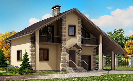 150-003-П Проект двухэтажного дома с мансардным этажом и гаражом, доступный домик из твинблока Мелеуз | Проекты домов от House Expert
