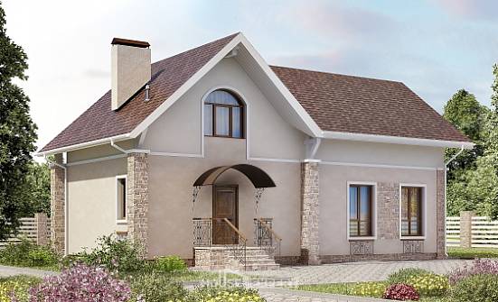 150-012-Л Проект двухэтажного дома с мансардным этажом, уютный загородный дом из бризолита Баймак | Проекты домов от House Expert