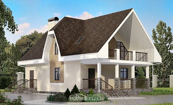125-001-Л Проект двухэтажного дома с мансардным этажом, небольшой домик из арболита Баймак | Проекты домов от House Expert