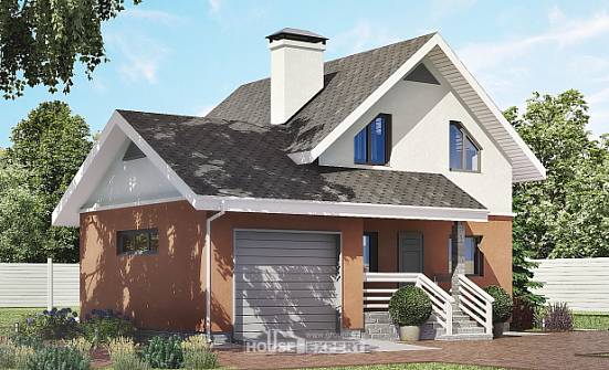 120-002-Л Проект двухэтажного дома мансардой, гараж, компактный домик из теплоблока Учалы | Проекты домов от House Expert