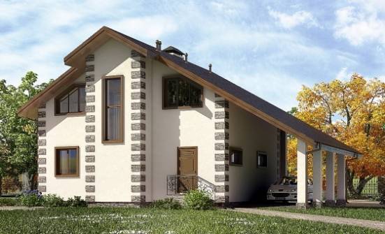 150-003-Л Проект двухэтажного дома с мансардным этажом, гараж, бюджетный дом из бревен Баймак | Проекты домов от House Expert
