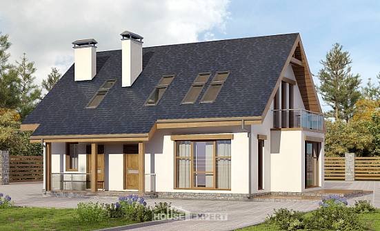 155-012-П Проект двухэтажного дома мансардой, скромный дом из керамзитобетонных блоков Баймак | Проекты домов от House Expert