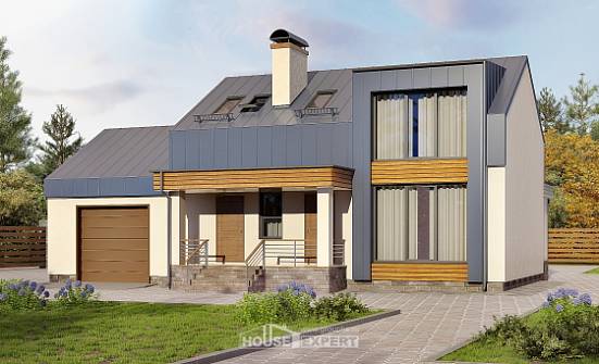 150-015-П Проект двухэтажного дома мансардный этаж, гараж, доступный загородный дом из твинблока Туймазы | Проекты домов от House Expert