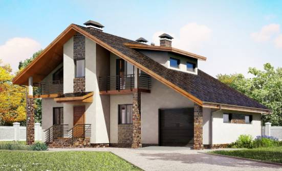180-008-П Проект двухэтажного дома с мансардным этажом, гараж, средний домик из газосиликатных блоков Кумертау | Проекты домов от House Expert