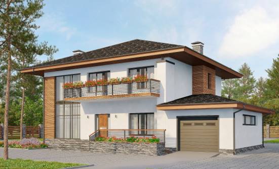 305-001-П Проект двухэтажного дома и гаражом, большой дом из поризованных блоков Учалы | Проекты домов от House Expert