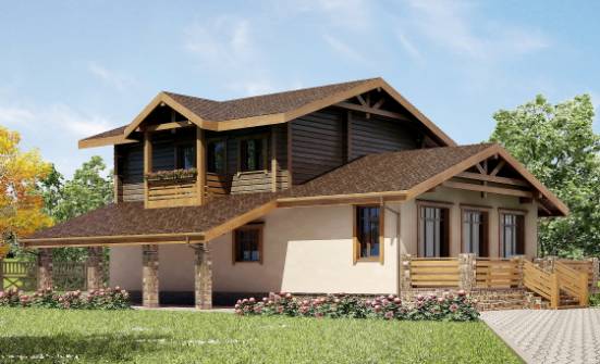 170-004-П Проект двухэтажного дома с мансардой, гараж, бюджетный коттедж из бризолита из дерева Стерлитамак | Проекты домов от House Expert