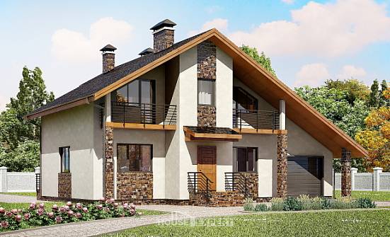 180-008-П Проект двухэтажного дома с мансардным этажом, гараж, средний домик из газосиликатных блоков Кумертау | Проекты домов от House Expert