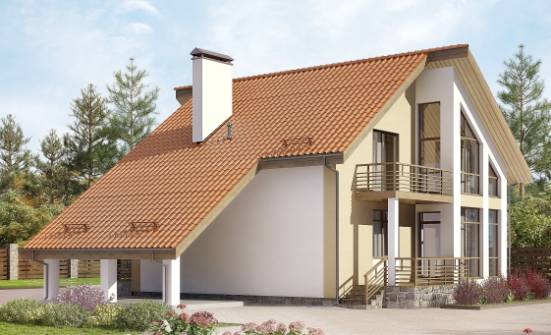 170-009-П Проект двухэтажного дома с мансардой, гараж, бюджетный домик из арболита Баймак | Проекты домов от House Expert