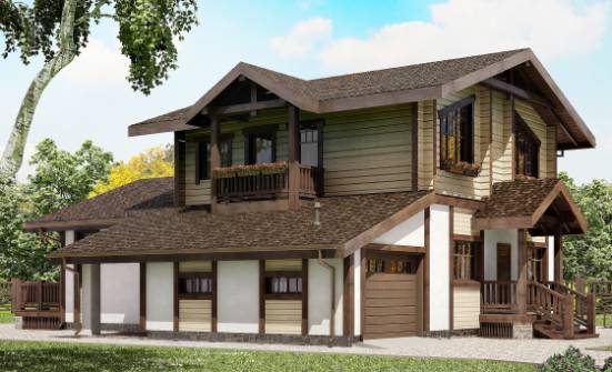 190-004-П Проект двухэтажного дома с мансардным этажом, гараж, красивый коттедж из газобетона из дерева Ишимбай | Проекты домов от House Expert