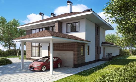 340-001-П Проект двухэтажного дома и гаражом, красивый дом из кирпича Октябрьский | Проекты домов от House Expert
