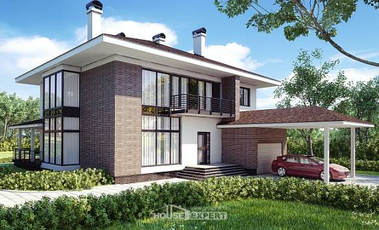 340-001-П Проект двухэтажного дома и гаражом, красивый дом из кирпича Октябрьский | Проекты домов от House Expert