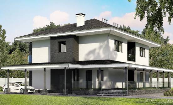 245-002-П Проект двухэтажного дома и гаражом, современный домик из арболита Нефтекамск | Проекты домов от House Expert