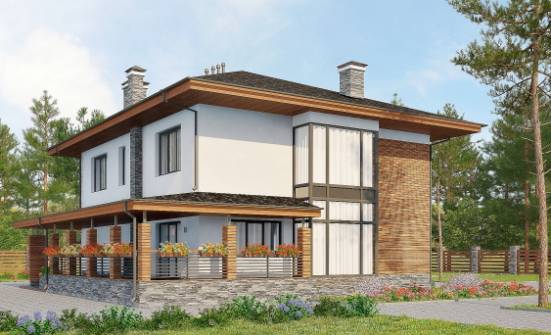 305-001-П Проект двухэтажного дома и гаражом, большой дом из поризованных блоков Учалы | Проекты домов от House Expert