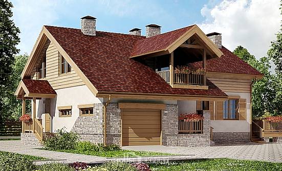 165-002-П Проект двухэтажного дома мансардой и гаражом, красивый коттедж из поризованных блоков Белорецк | Проекты домов от House Expert