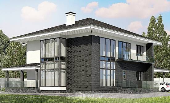 245-002-П Проект двухэтажного дома и гаражом, современный домик из арболита Нефтекамск | Проекты домов от House Expert