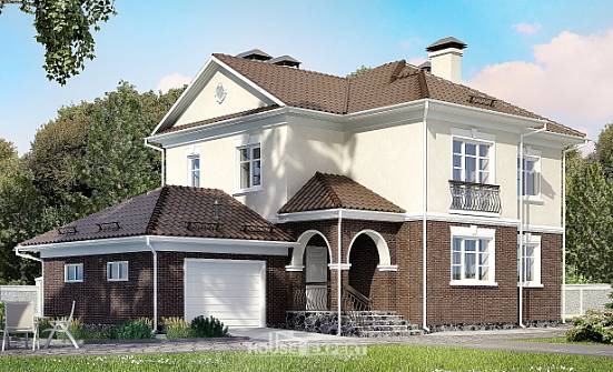 190-002-Л Проект двухэтажного дома и гаражом, красивый коттедж из твинблока Ишимбай | Проекты домов от House Expert