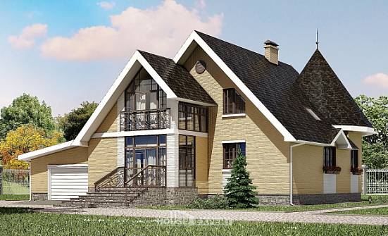250-001-Л Проект двухэтажного дома мансардный этаж, гараж, уютный домик из газосиликатных блоков Мелеуз | Проекты домов от House Expert