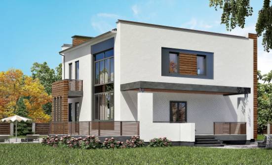220-003-П Проект двухэтажного дома и гаражом, уютный коттедж из пеноблока Учалы | Проекты домов от House Expert