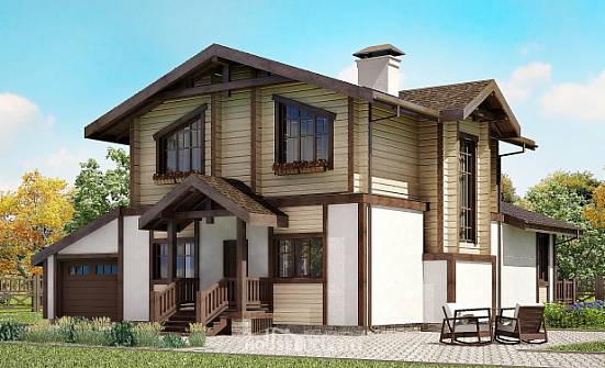 190-004-П Проект двухэтажного дома с мансардным этажом, гараж, красивый коттедж из газобетона из дерева Ишимбай | Проекты домов от House Expert
