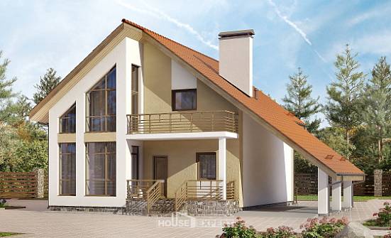 170-009-П Проект двухэтажного дома с мансардой, гараж, бюджетный домик из арболита Баймак | Проекты домов от House Expert