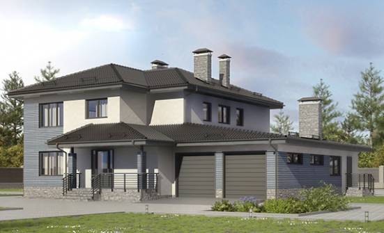 340-005-П Проект двухэтажного дома и гаражом, огромный загородный дом из арболита Нефтекамск | Проекты домов от House Expert