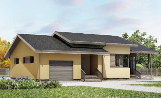 135-002-Л Проект одноэтажного дома и гаражом, небольшой дом из пеноблока Сибай | Проекты домов от House Expert