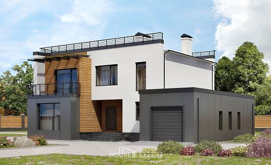 260-002-П Проект двухэтажного дома и гаражом, просторный коттедж из пеноблока Туймазы | Проекты домов от House Expert
