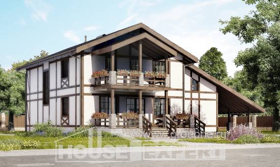 250-002-Л Проект двухэтажного дома с мансардой, гараж, красивый дом из кирпича Бирск, House Expert