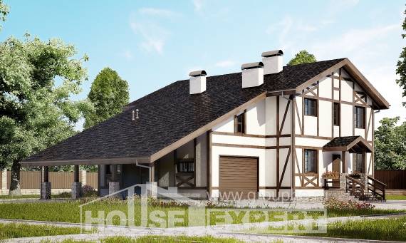 250-002-Л Проект двухэтажного дома с мансардой и гаражом, просторный домик из кирпича Бирск, House Expert