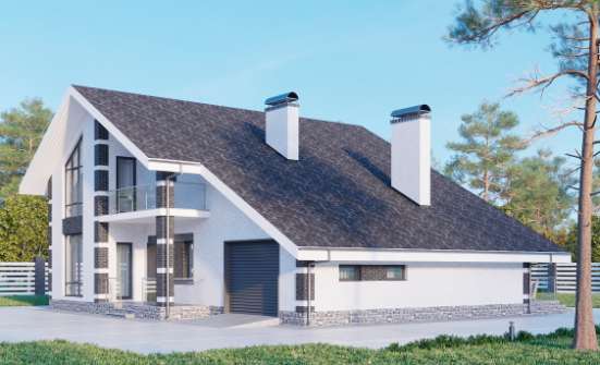 190-008-П Проект двухэтажного дома мансардный этаж, гараж, красивый дом из бризолита Учалы | Проекты домов от House Expert