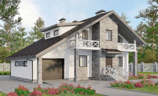 180-017-Л Проект двухэтажного дома с мансардным этажом, гараж, классический домик из бризолита Мелеуз | Проекты домов от House Expert