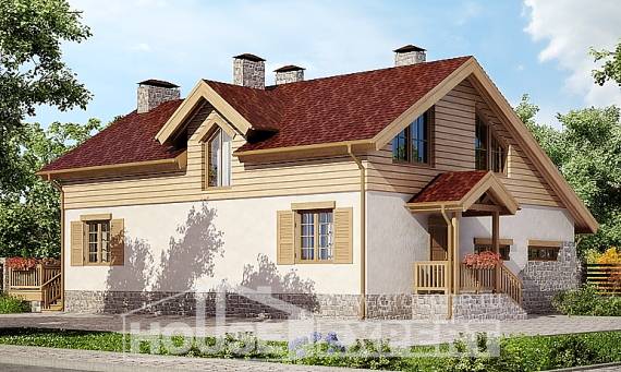 165-002-П Проект двухэтажного дома с мансардным этажом и гаражом, небольшой дом из бризолита Учалы, House Expert