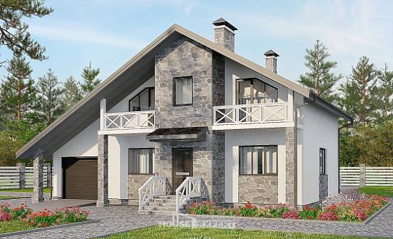 180-017-Л Проект двухэтажного дома с мансардным этажом, гараж, классический домик из бризолита Мелеуз | Проекты домов от House Expert