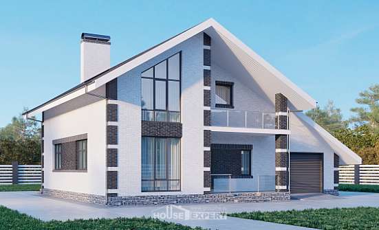 190-008-П Проект двухэтажного дома мансардный этаж, гараж, красивый дом из бризолита Учалы | Проекты домов от House Expert
